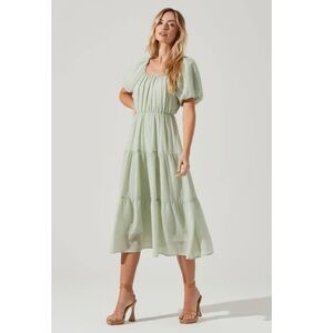 Astr the label smocked tiered maxi dress in sage / mint green XS